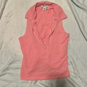 Pink shirt sleeve top with zipper